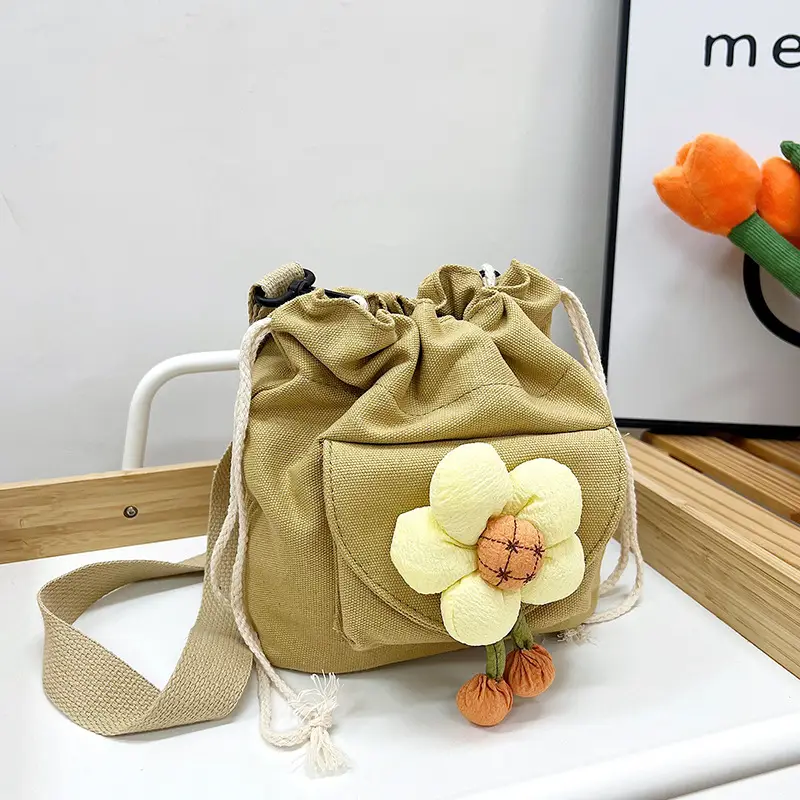 Women's Flower Drawstring Crossbody Bag Canvas 2024 - Image 3