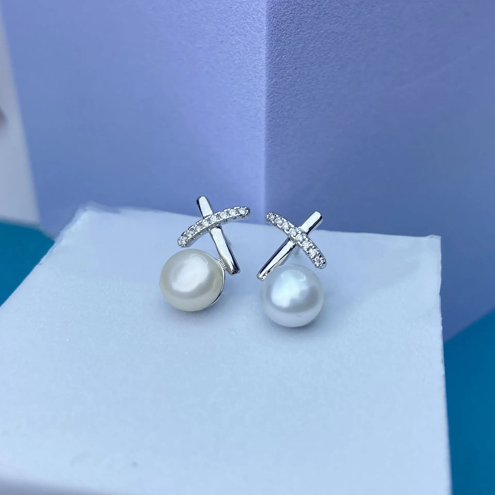 X-Shape Pearl Earrings for Women Gold Plated - Image 4