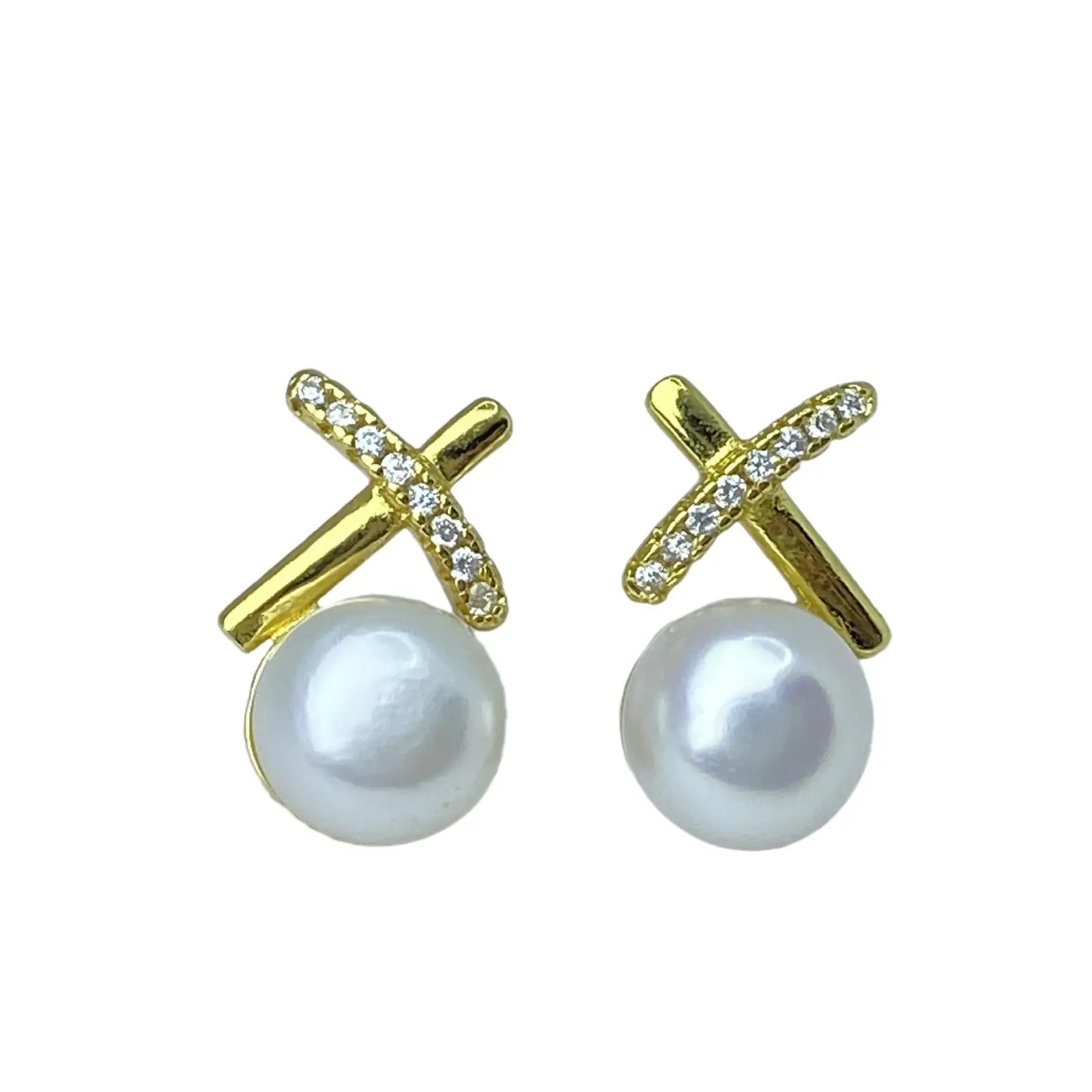 X-Shape Pearl Earrings for Women Gold Plated - Image 5
