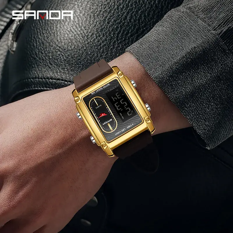 Sanda Men's Digital Watch Black Silicone Strap Waterproof Dual Display - Image 8