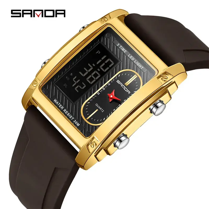 Sanda Men's Digital Watch Black Silicone Strap Waterproof Dual Display - Image 10
