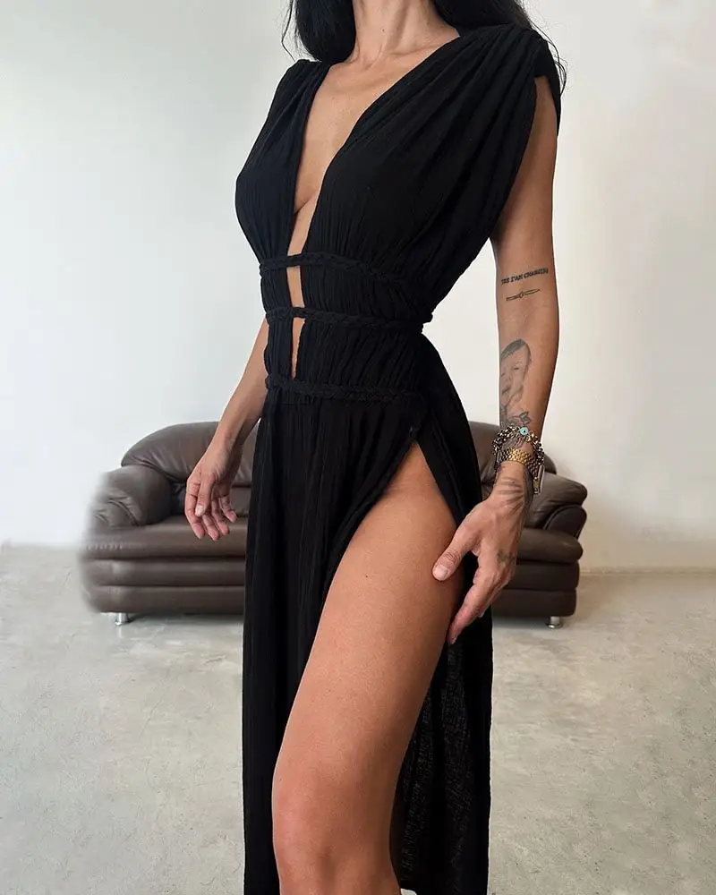 Foreign Trade Linen Blended Sleeveless Skirt with Braid Belt — feature 11