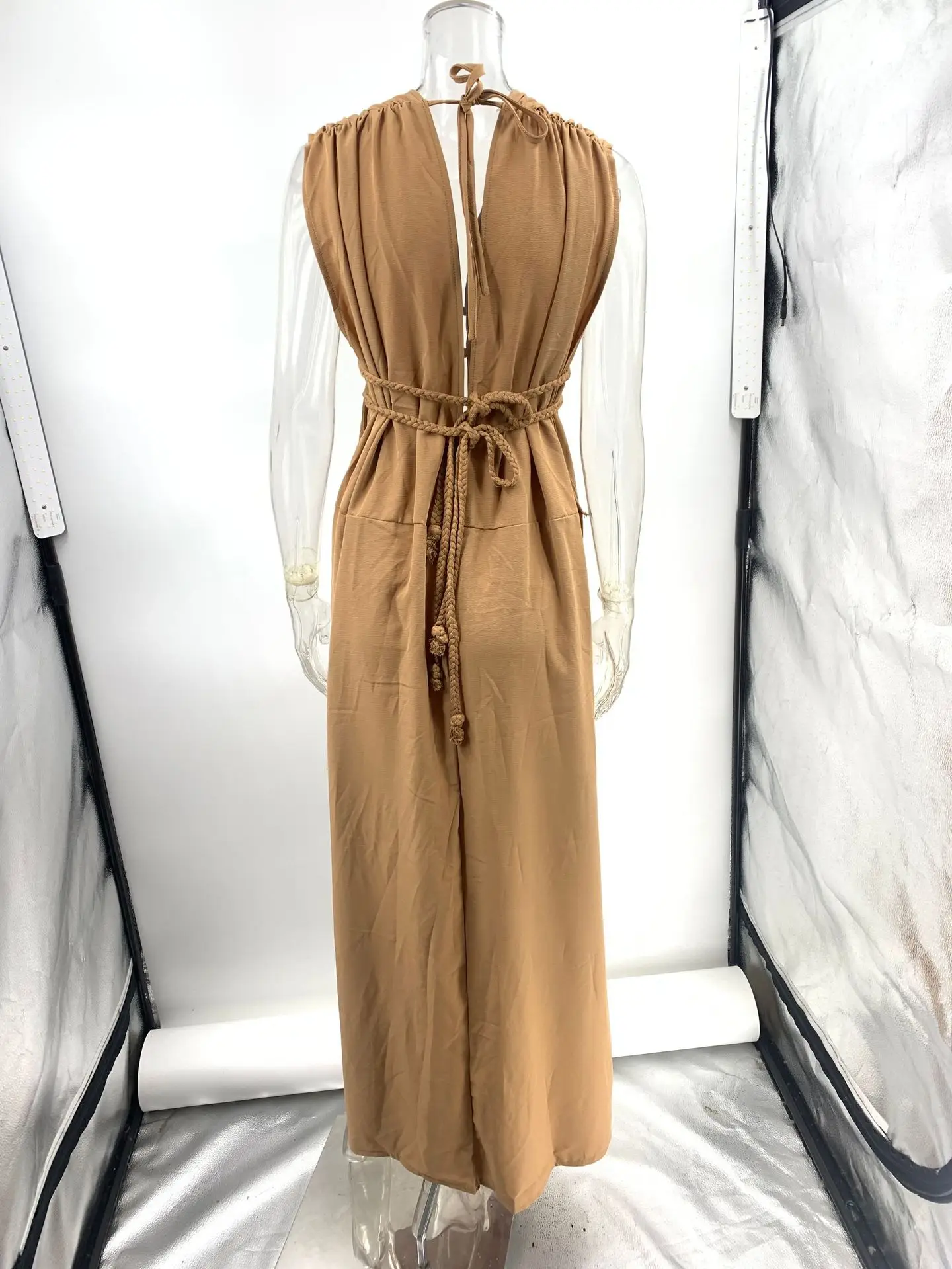 Foreign Trade Linen Blended Sleeveless Skirt with Braid Belt — feature 13