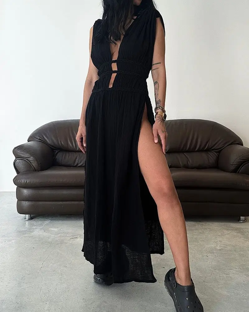 Foreign Trade Linen Blended Sleeveless Skirt with Braid Belt — feature 8