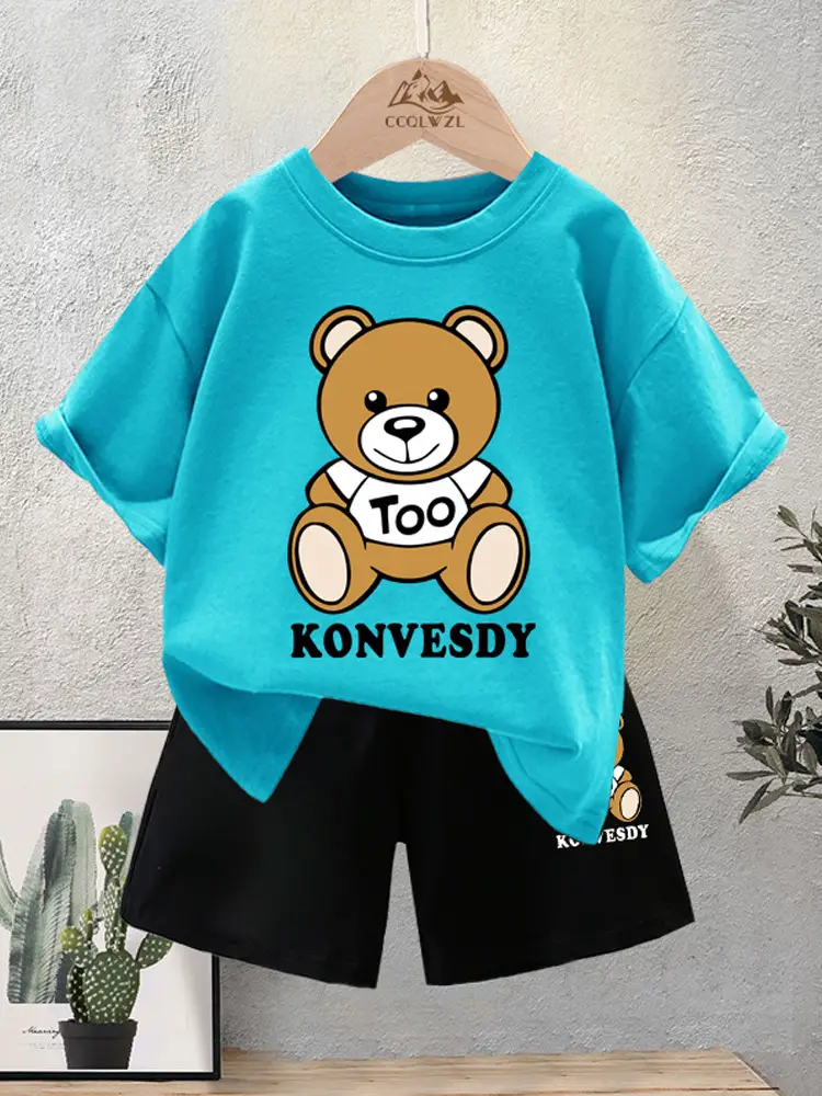 Blue Bear Print Cotton T-Shirt for Boys Summer Wear - Image 8