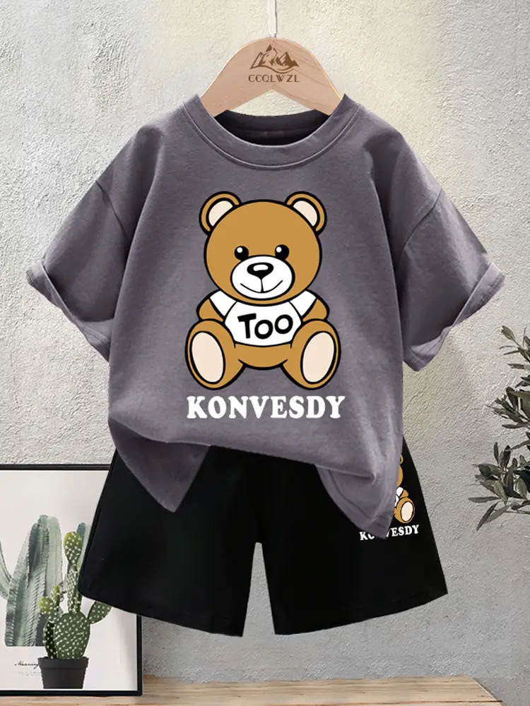 Blue Bear Print Cotton T-Shirt for Boys Summer Wear - Image 9