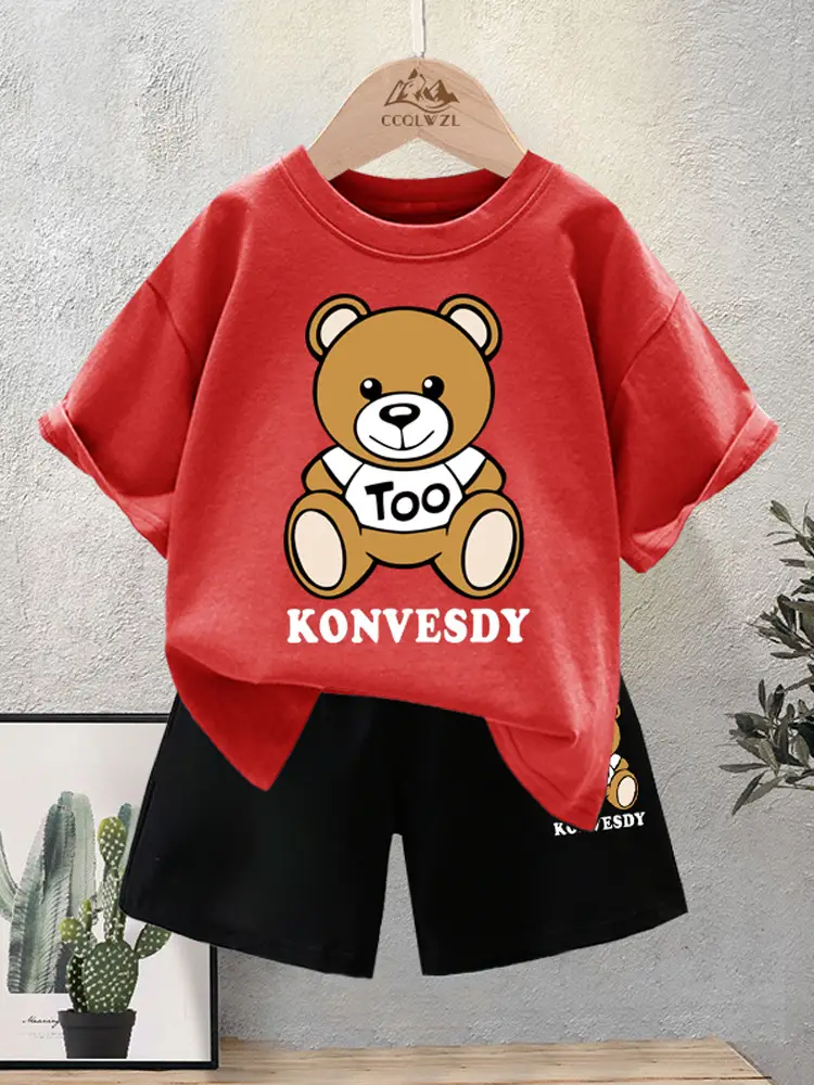 Blue Bear Print Cotton T-Shirt for Boys Summer Wear - Image 10