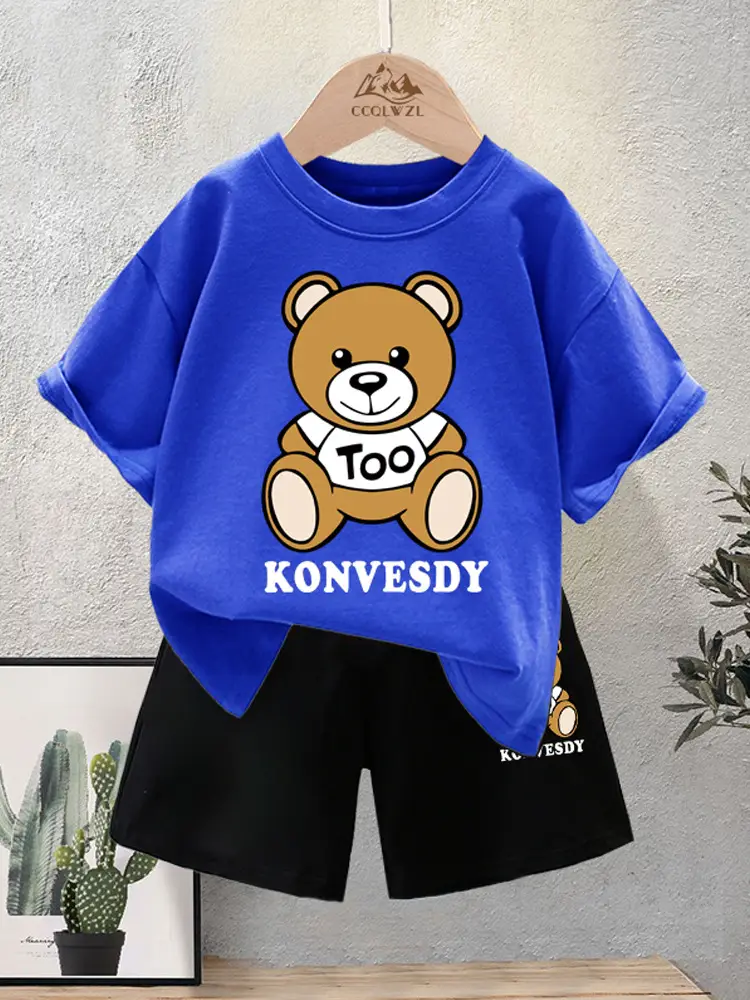 Blue Bear Print Cotton T-Shirt for Boys Summer Wear - Image 11