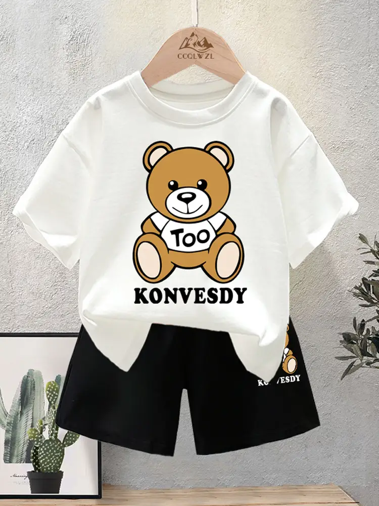 Blue Bear Print Cotton T-Shirt for Boys Summer Wear - Image 12