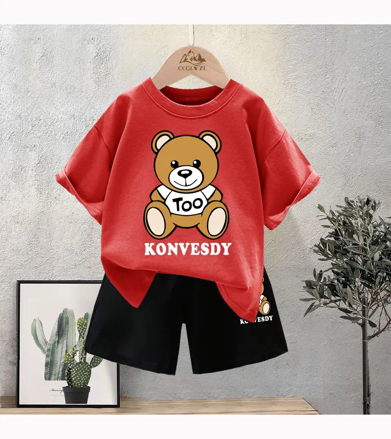 Blue Bear Print Cotton T-Shirt for Boys Summer Wear — feature 12
