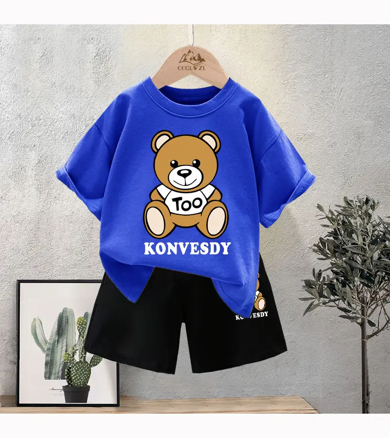 Blue Bear Print Cotton T-Shirt for Boys Summer Wear — feature 14