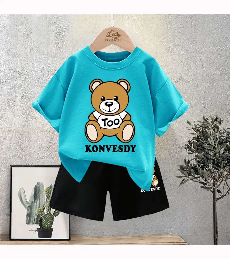 Blue Bear Print Cotton T-Shirt for Boys Summer Wear — feature 15