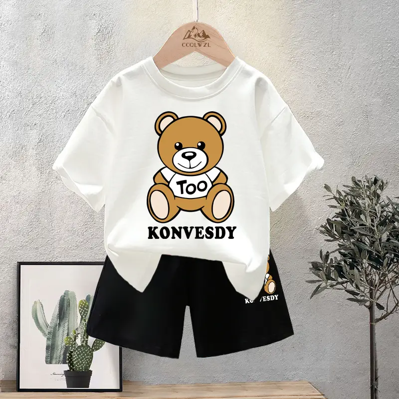 Blue Bear Print Cotton T-Shirt for Boys Summer Wear - Image 2