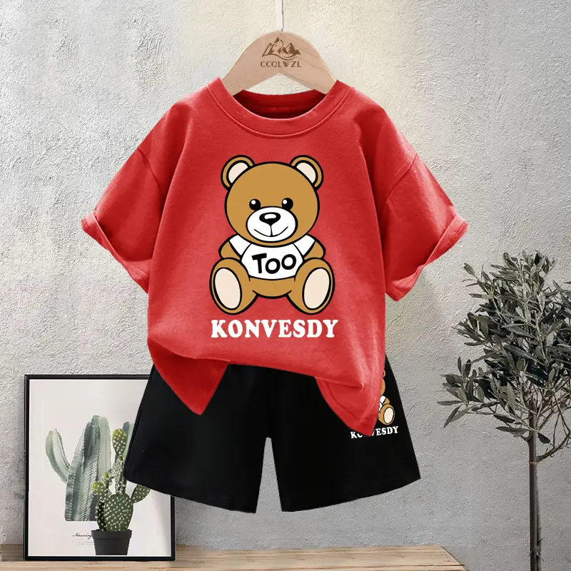 Blue Bear Print Cotton T-Shirt for Boys Summer Wear - Image 3