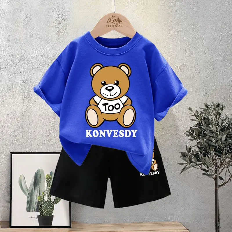 Blue Bear Print Cotton T-Shirt for Boys Summer Wear - Image 5