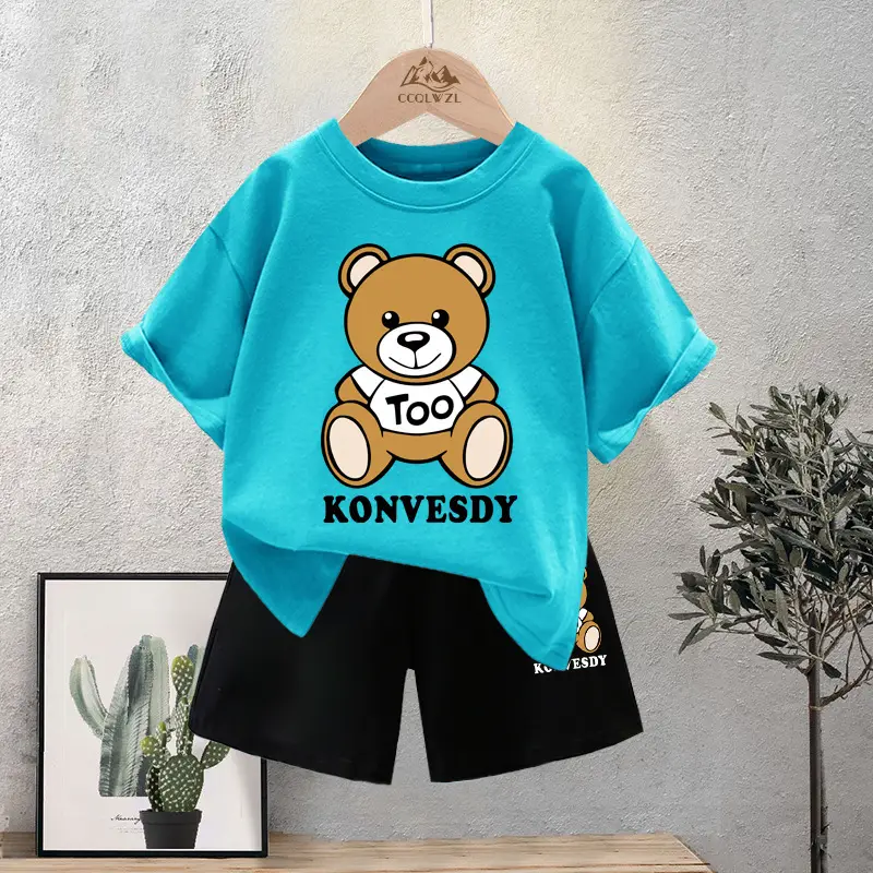 Blue Bear Print Cotton T-Shirt for Boys Summer Wear - Image 6