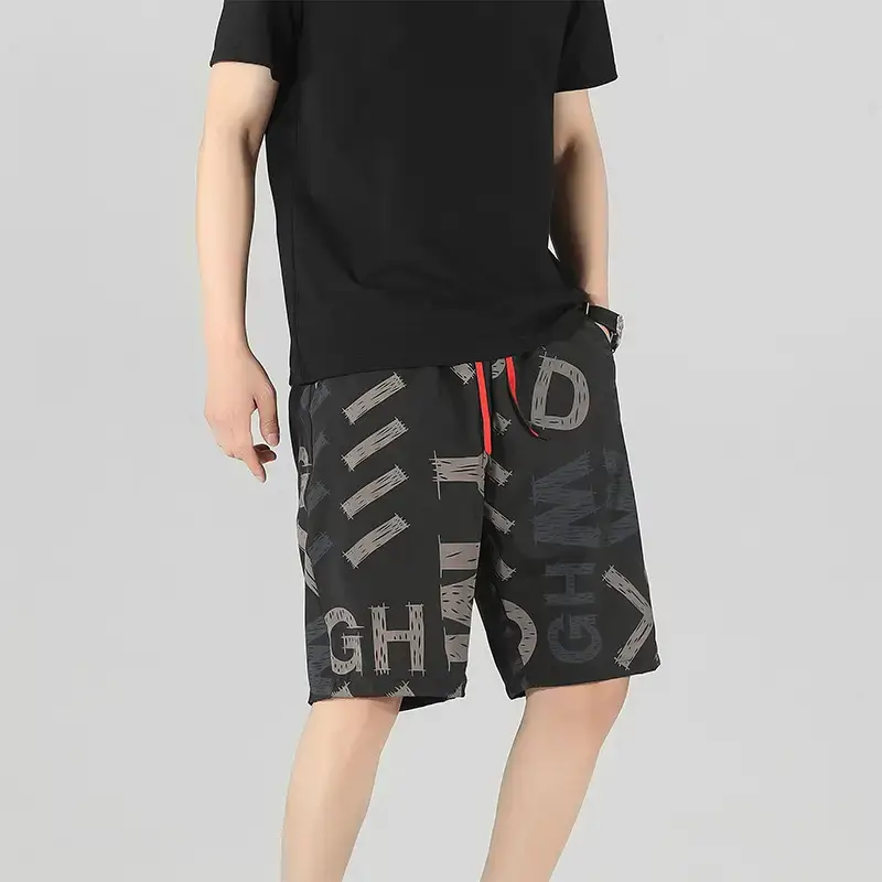 Men's Black Ice Silk Shorts Summer Casual Loose Fit