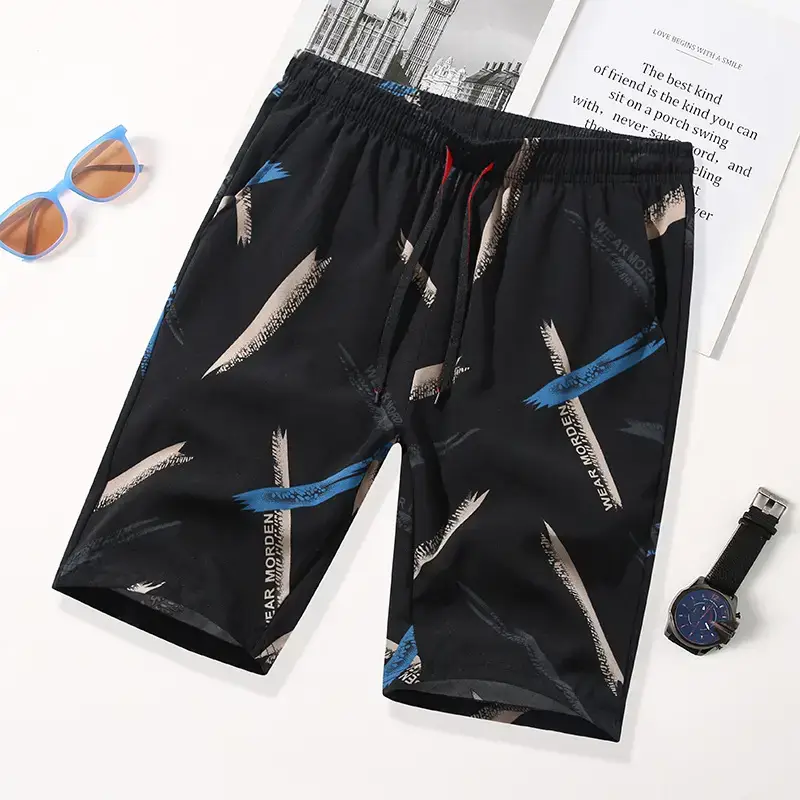 Men's Black Ice Silk Shorts Summer Casual Loose Fit