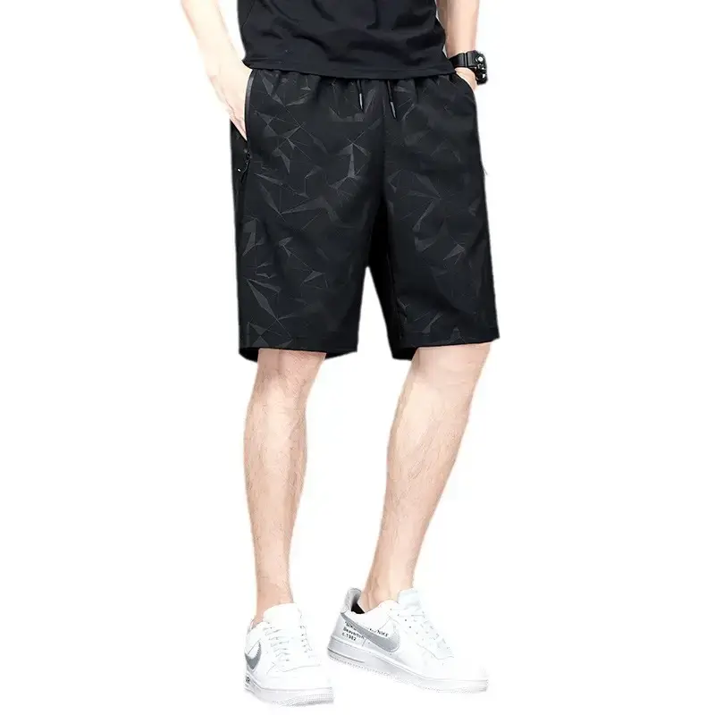 Men's Black Ice Silk Shorts Summer Casual Loose Fit