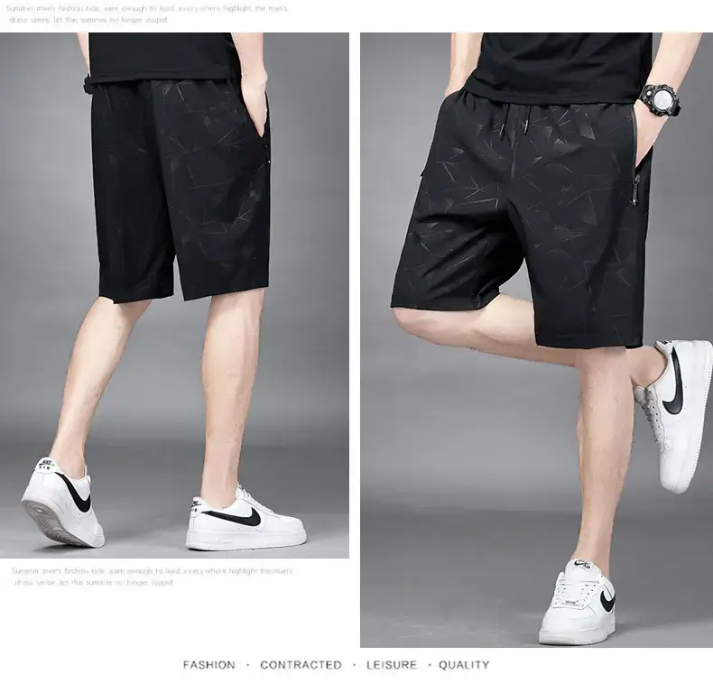 Men's Black Ice Silk Shorts Summer Casual Loose Fit — feature 13