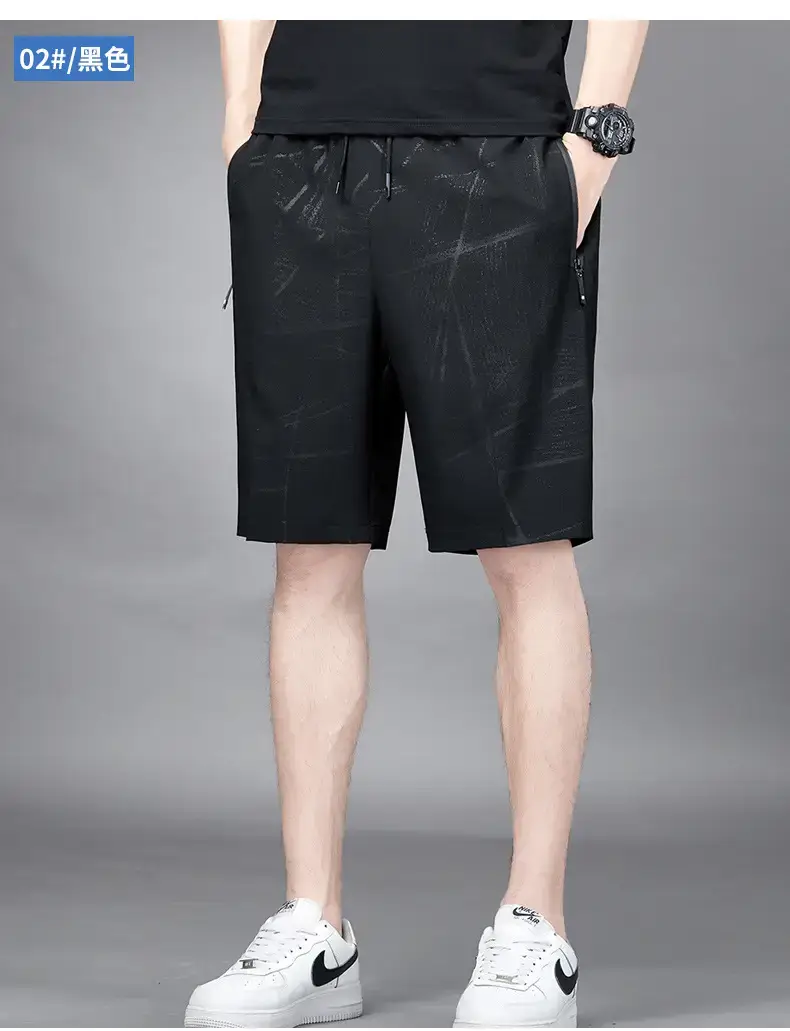 Men's Black Ice Silk Shorts Summer Casual Loose Fit — feature 14