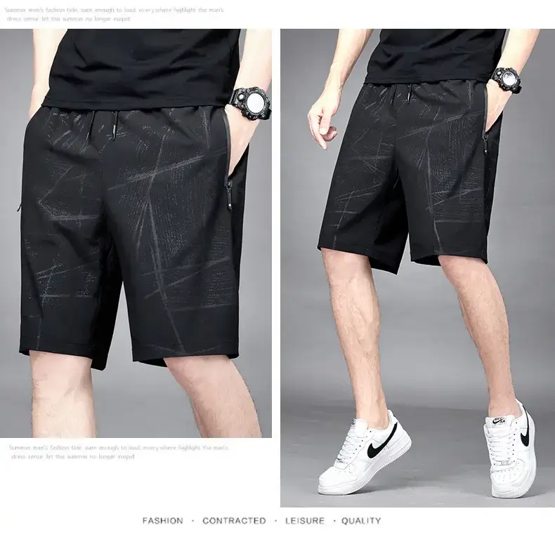 Men's Black Ice Silk Shorts Summer Casual Loose Fit — feature 15
