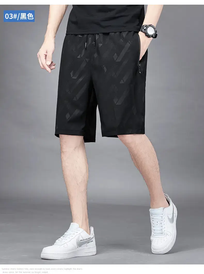 Men's Black Ice Silk Shorts Summer Casual Loose Fit — feature 16