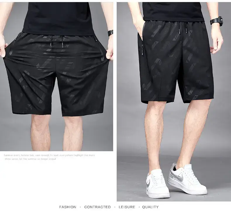 Men's Black Ice Silk Shorts Summer Casual Loose Fit — feature 17