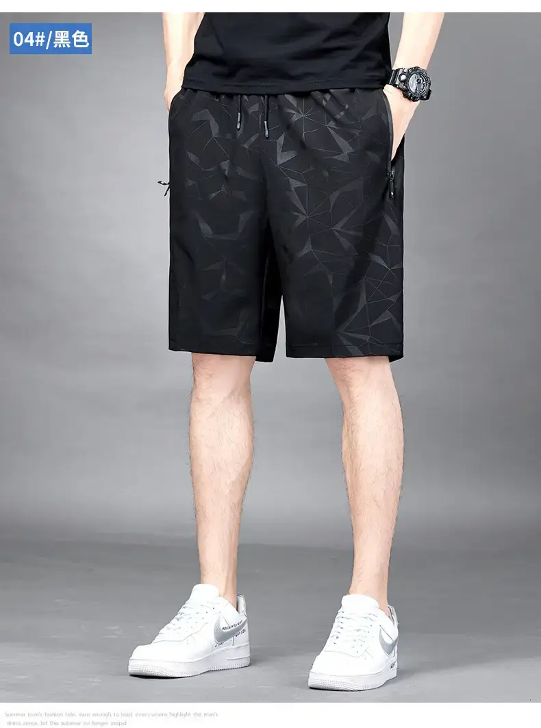 Men's Black Ice Silk Shorts Summer Casual Loose Fit — feature 18