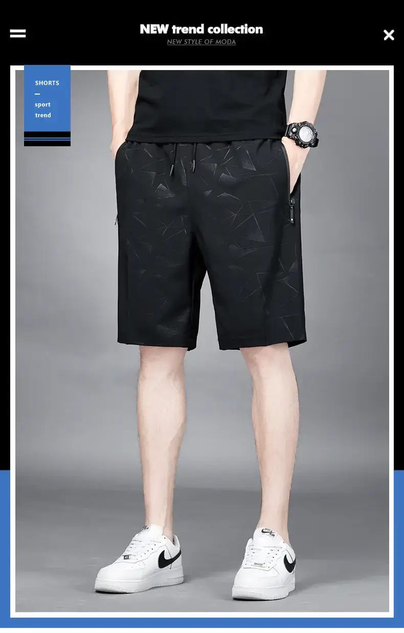 Men's Black Ice Silk Shorts Summer Casual Loose Fit — feature 6