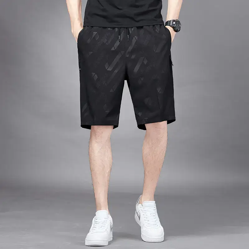 Men's Black Ice Silk Shorts Summer Casual Loose Fit