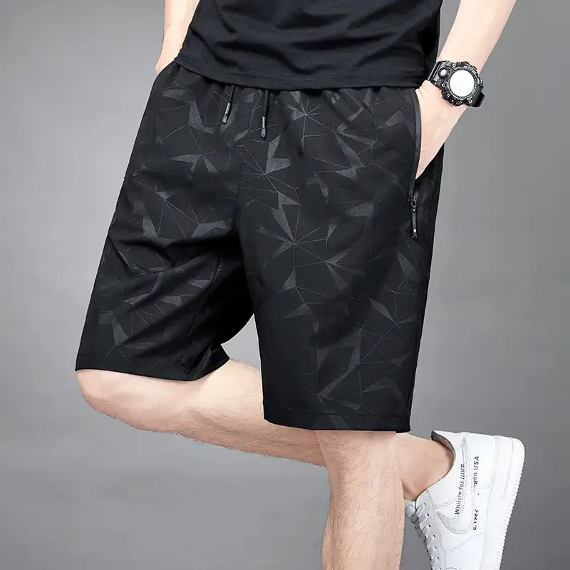 Men's Black Ice Silk Shorts Summer Casual Loose Fit