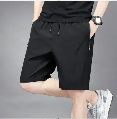 Men's Black Ice Silk Shorts Summer Casual Loose Fit