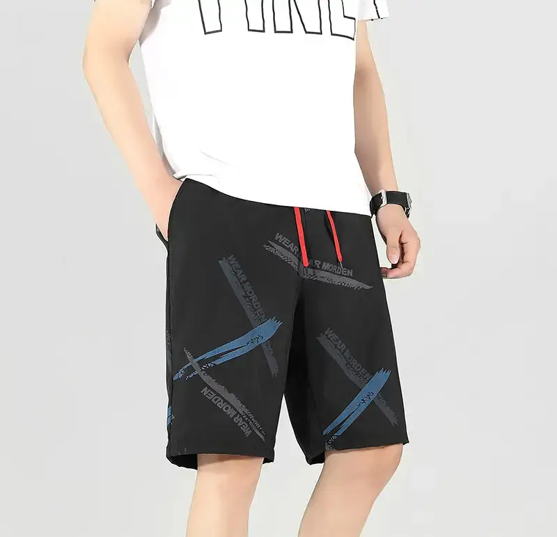 Men's Black Ice Silk Shorts Summer Casual Loose Fit