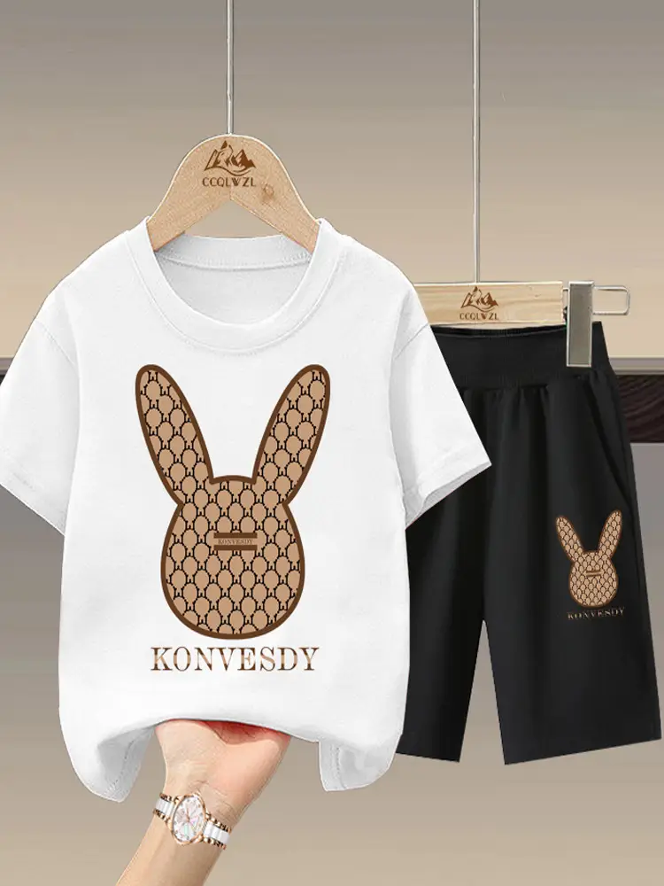 2024 Boys Cotton Bunny Print Shorts Set - Image 9