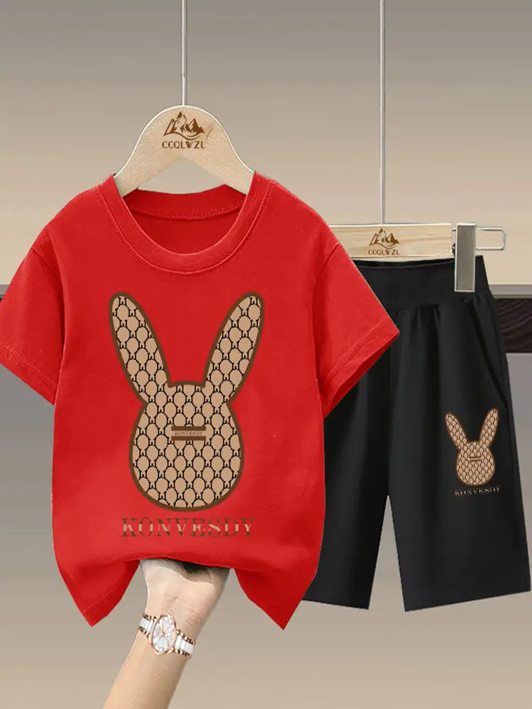 2024 Boys Cotton Bunny Print Shorts Set - Image 10