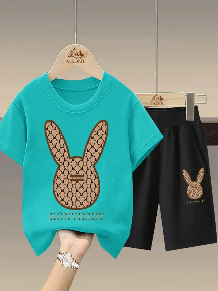 2024 Boys Cotton Bunny Print Shorts Set - Image 12