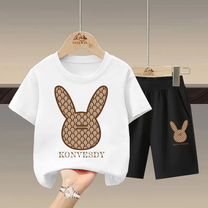 2024 Boys Cotton Bunny Print Shorts Set - Image 2