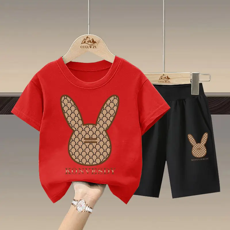 2024 Boys Cotton Bunny Print Shorts Set - Image 3