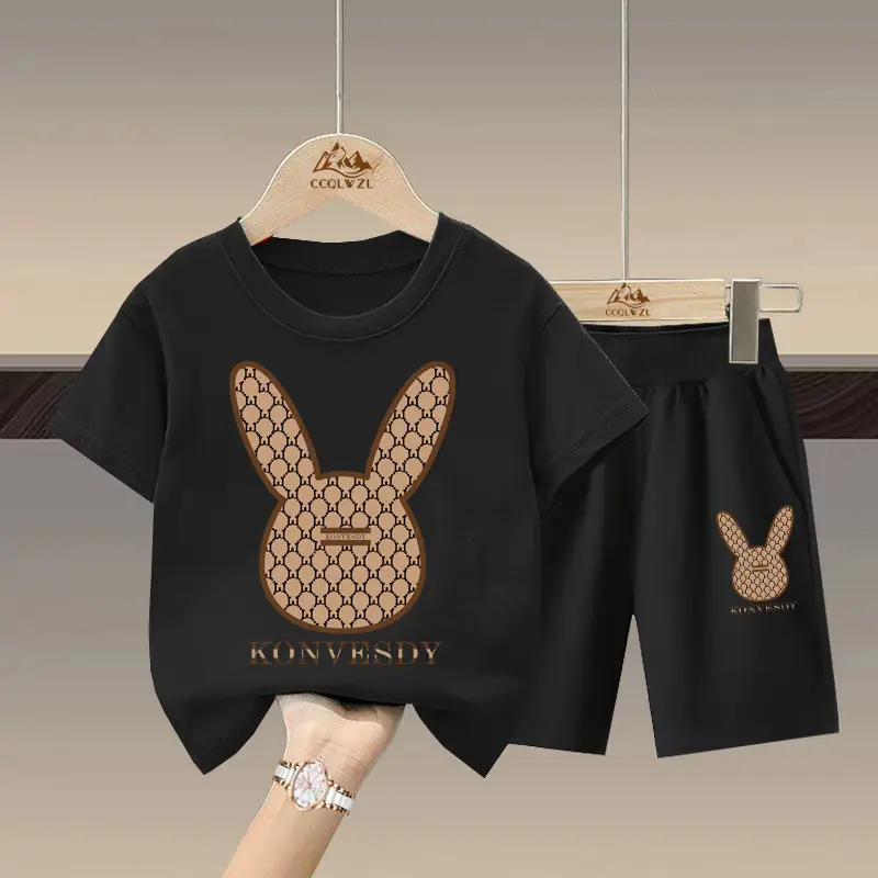 2024 Boys Cotton Bunny Print Shorts Set - Image 4