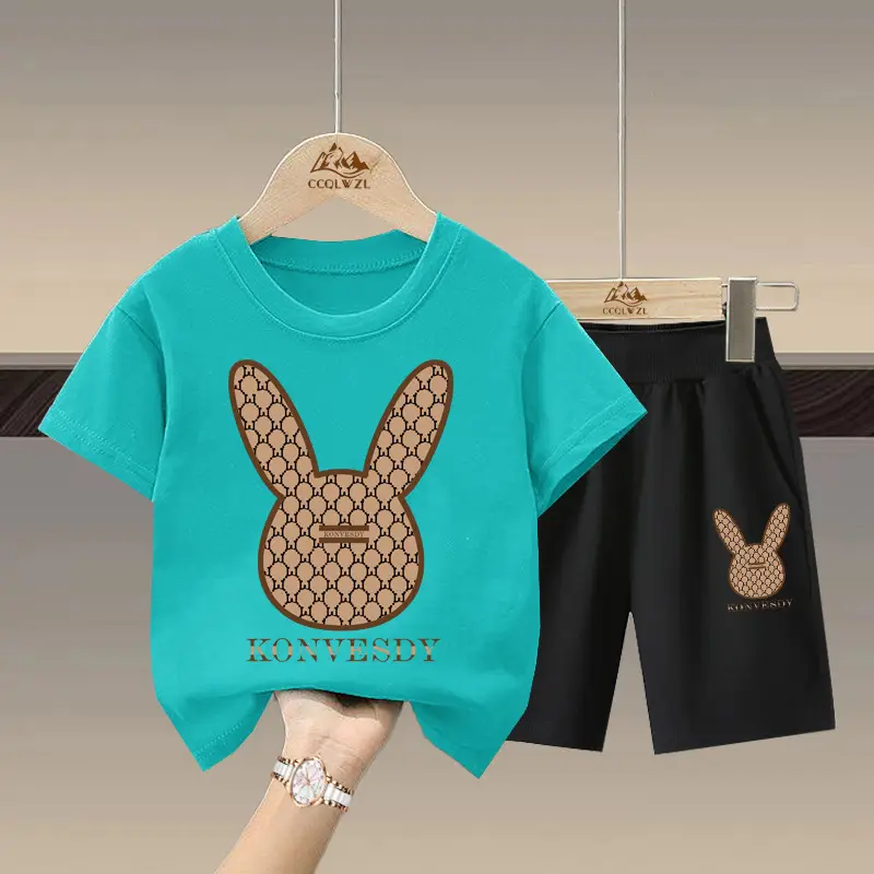 2024 Boys Cotton Bunny Print Shorts Set - Image 5
