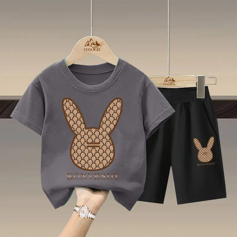 2024 Boys Cotton Bunny Print Shorts Set - Image 6