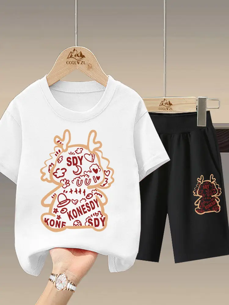 Boys Cotton Pink T-Shirt Black Shorts Set - Image 9