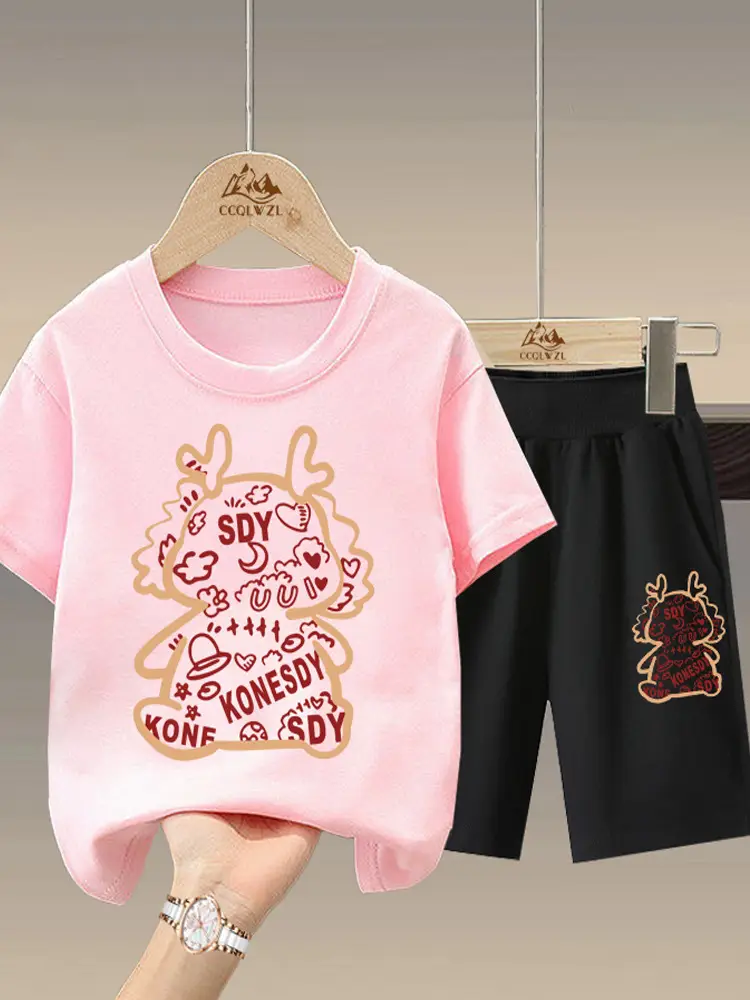 Boys Cotton Pink T-Shirt Black Shorts Set - Image 10