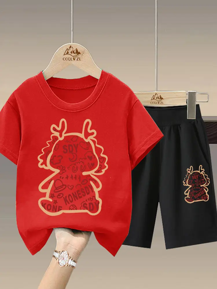 Boys Cotton Pink T-Shirt Black Shorts Set - Image 11