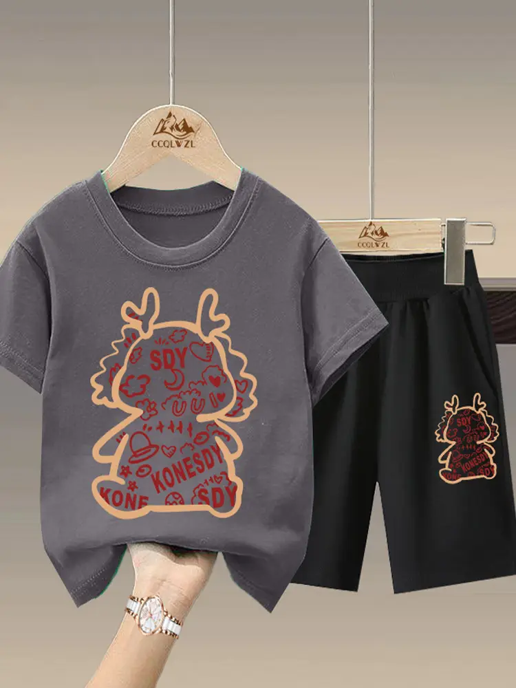 Boys Cotton Pink T-Shirt Black Shorts Set - Image 12
