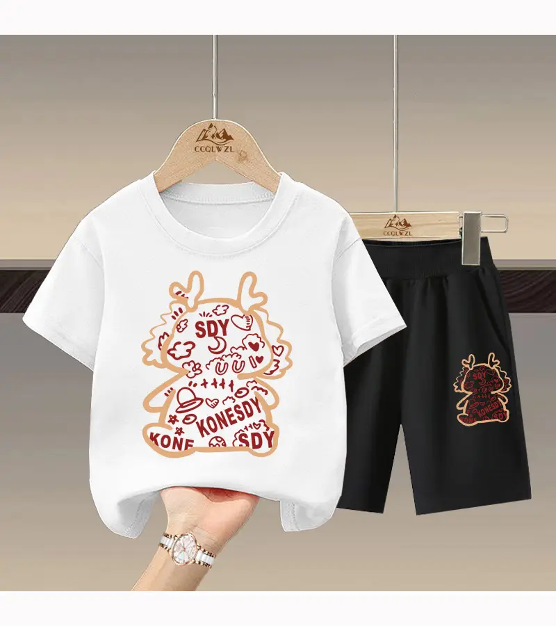 Boys Cotton Pink T-Shirt Black Shorts Set — feature 10