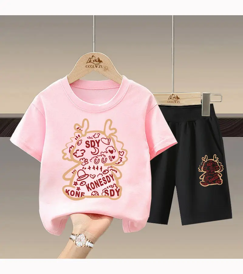 Boys Cotton Pink T-Shirt Black Shorts Set — feature 11