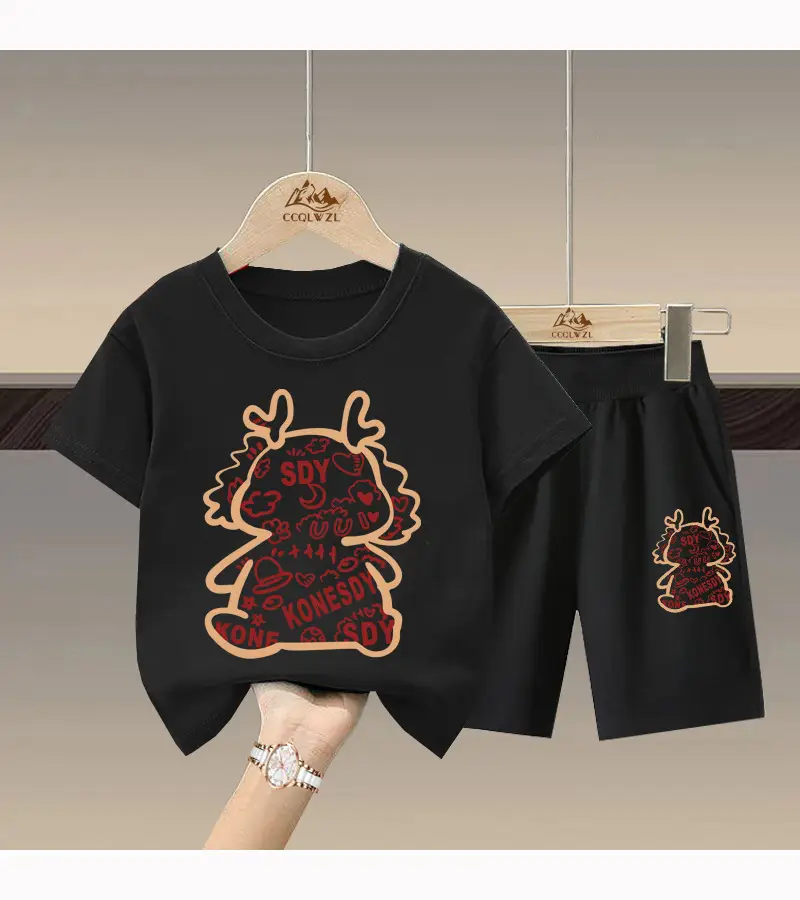 Boys Cotton Pink T-Shirt Black Shorts Set — feature 12