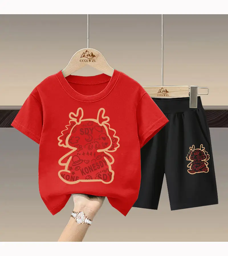 Boys Cotton Pink T-Shirt Black Shorts Set — feature 13